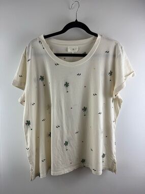 NWT Lou & Grey LOFT Embroidered Palm Tree Cotton Tee Shirt Large Tropical